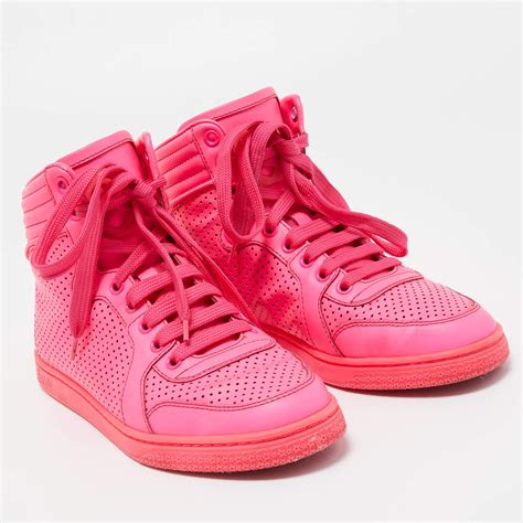 Gucci Neon Pink Perforated Leather Coda High Top Sneakers 